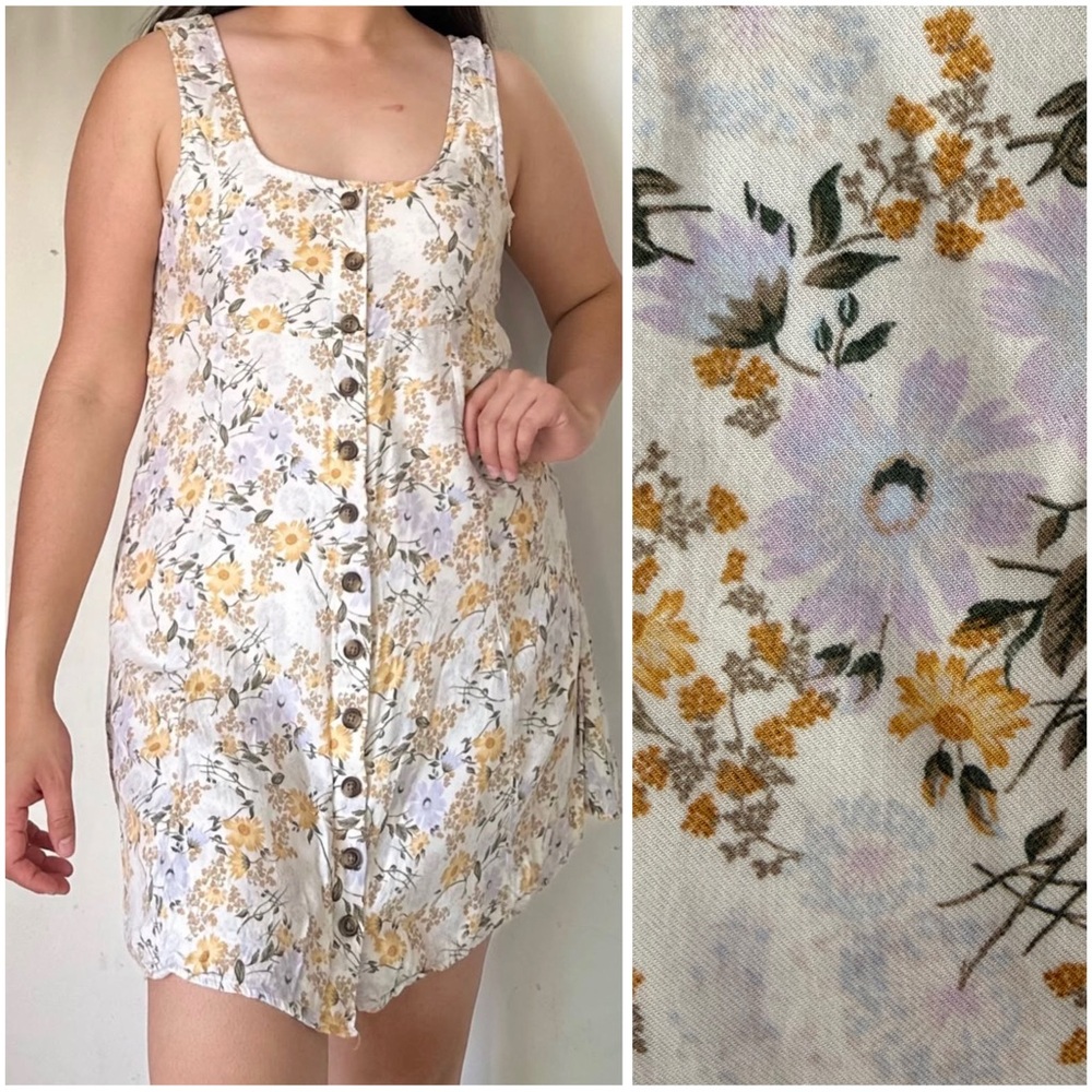 American Eagle Floral Button Front Mini Dress size Large Tank Shirt Wild Flowers